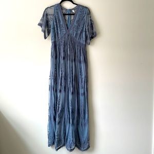 PinkBlush Blue Lace Mesh Overlay Maternity Maxi Dress